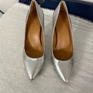 J. Crew Silver Metallic Heels with Pointed Toe Size 7